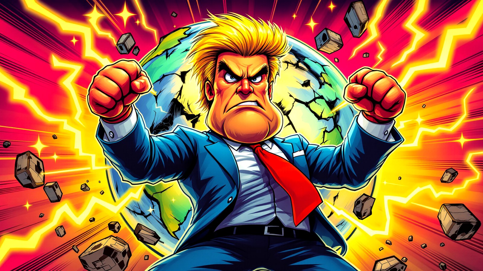 Trump cartoon facing the world